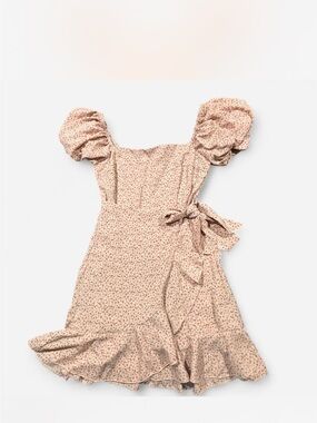 Princess Polly Light Pink Floral Puff-Sleeve Wrap Dress